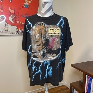 Vintage American Thunder Front/Back Lighting Born Country T-Shirt 100 Cotton